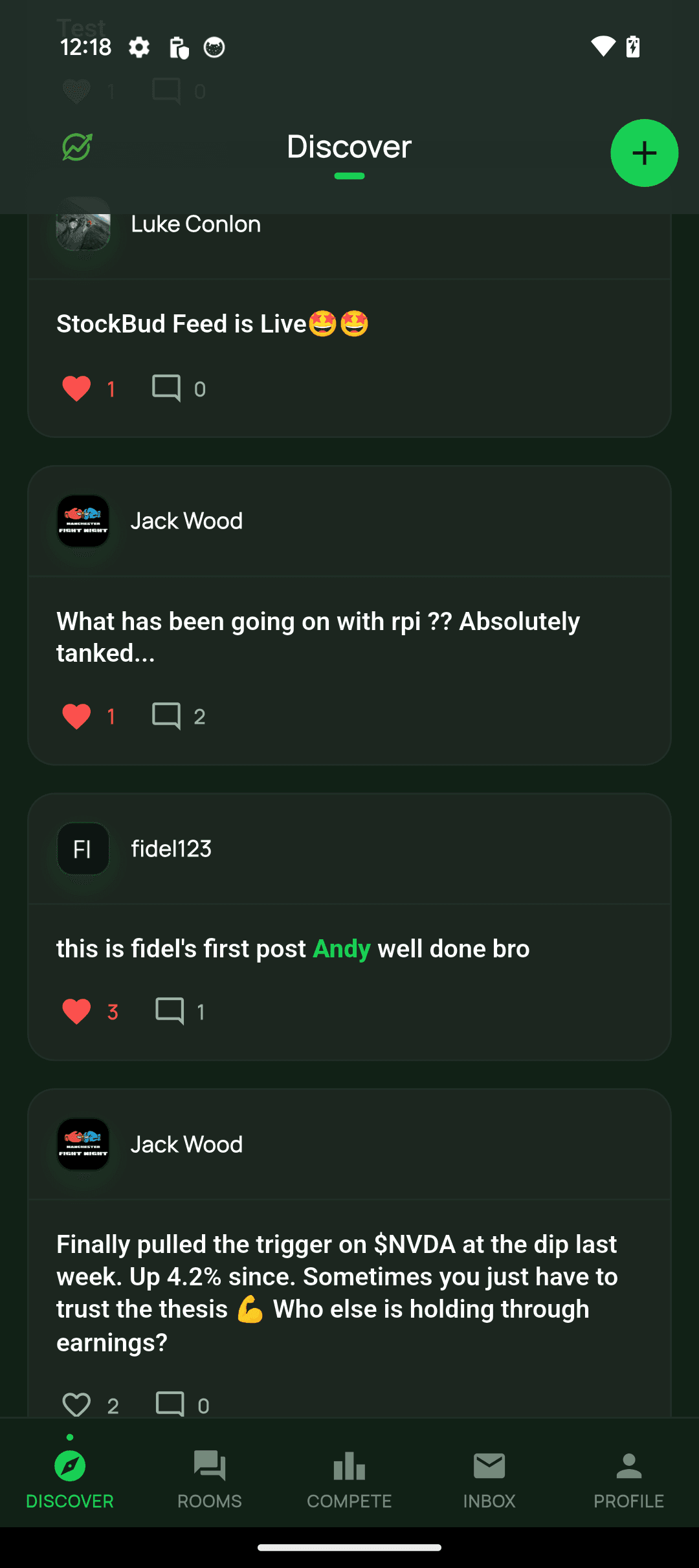 StockBud social feed where investors share ideas and discuss stocks