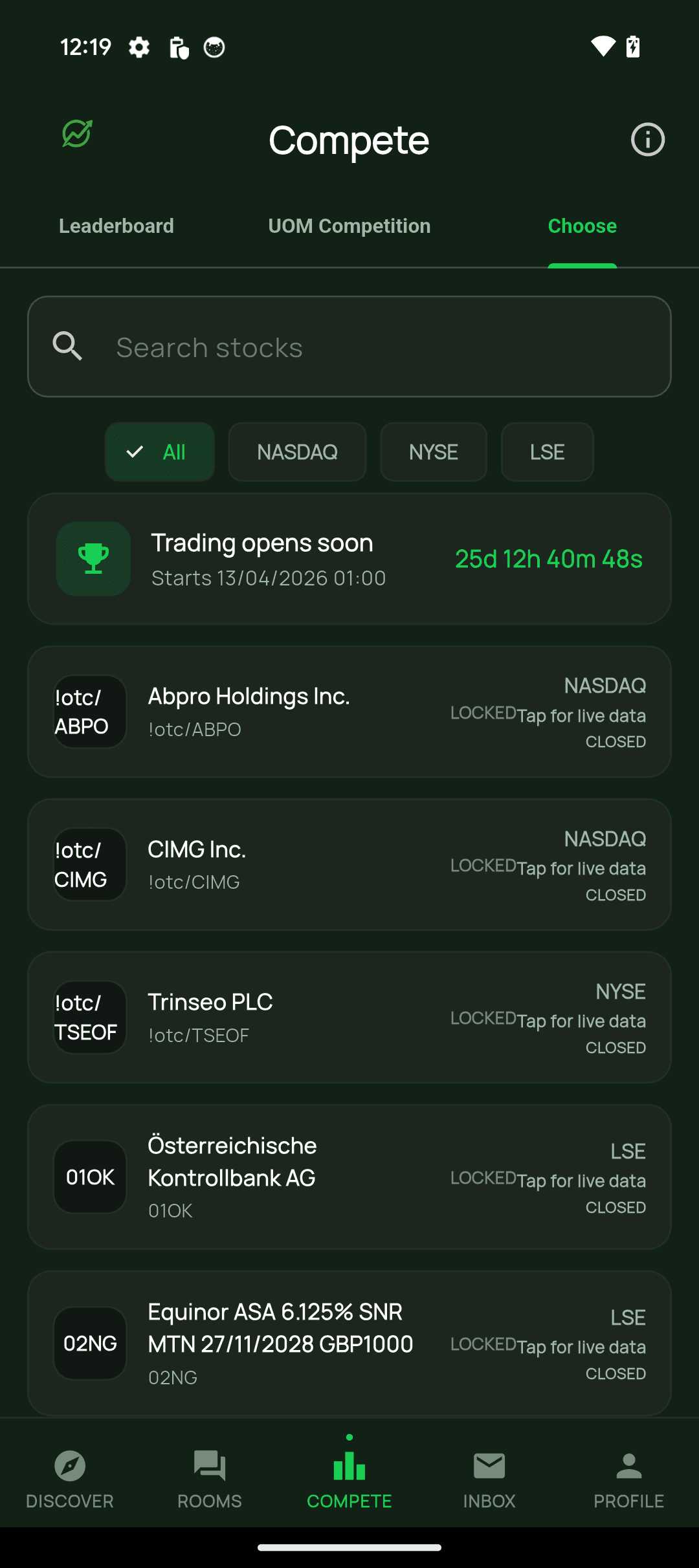 StockBud stock search across NASDAQ, NYSE and LSE